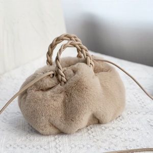 Small fluffy handbag, pumpkin bag, purse -BB001 beige